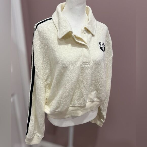 PINK REVERSE FLEECE CROPPED POLO SWEATSHIRT - Picture 3 of 5